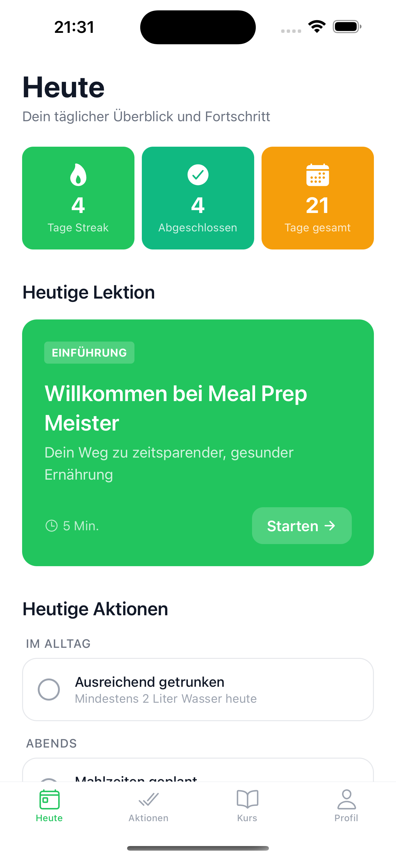 Meal Prep App - Heute